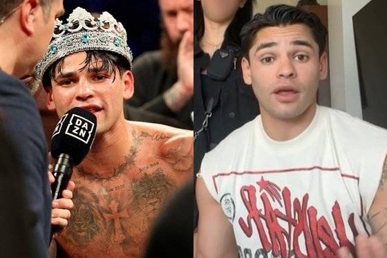 라이언 가르시아(25·미국)가 지난달 21일 세계권투평의회(WBC) 슈퍼 라이트급 챔피언인 데빈 헤이니(25·미국)와 대결에서 많은 이의 예상을 깨고 2-0으로 판정승한 뒤 인터뷰하는 모습(왼쪽). 가르시아는 2일 도핑 의혹에 대한 ESPN 보도가 나온 뒤 인스타그램을 통해 결백을 주장했다. AP=연합뉴스