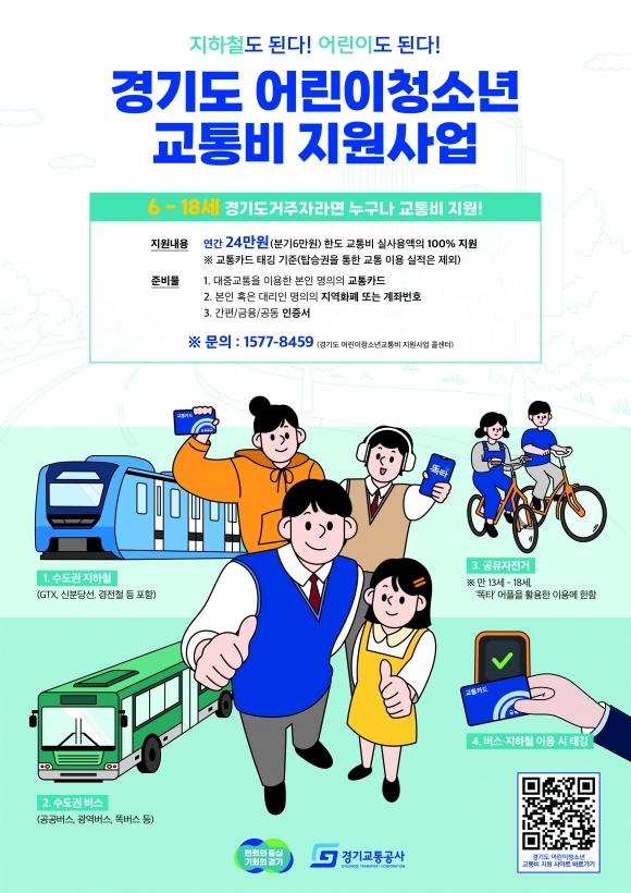 경기도 어린이·청소년 교통비 지원사업 포스터