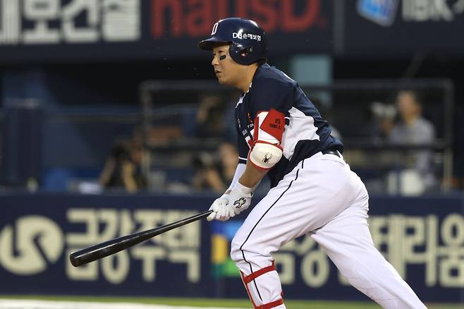 두산 베어스 양의지가 3일 LG 트윈스전에서 3회 2타점 적시타를 기록했다. 사진=두산 베어스 제공