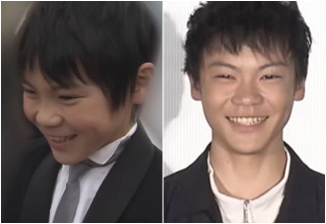 일본 아역배우 와카야마 키라토의 어린 시절(왼쪽 사진)과 성장한 모습. TBS, FNN 보도화면 캡처