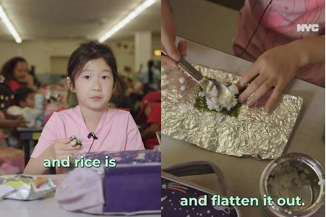 한 뉴욕 초등학교의 점심시간, 한 소녀가 고사리 손으로 스스로 김밥을 싸 먹는 모습이 담긴 동영상이 770만 조회수를 기록하며 관심을 받고 있다. /인스타그램