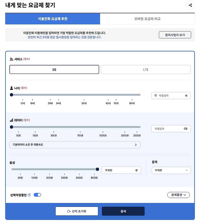 스마트초이스 내 내게 맞는 요금제 찾기 서비스. /한국통신사업자연합회 제공