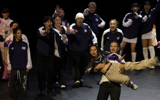 Korean dance crew 1Million and French break dancers Pokemon Crew perform "Urban Pulse Uprising," the opening performance to kick start the "2024 Korea Season," a series of cultural programs that are part of Paris Cultural Olympiad, on May 2 at Théâtre du Châtelet in Paris. [MINISTRY OF CULTURE, SPORTS AND TOURISM]