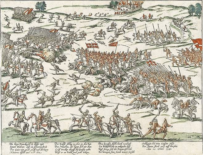 “칼뱅주의 개신교는 위대하다.” 쿠트라 전투에서 나바르의 왕 앙리4세의 승리로 개신교도들이 힘을 얻었다.