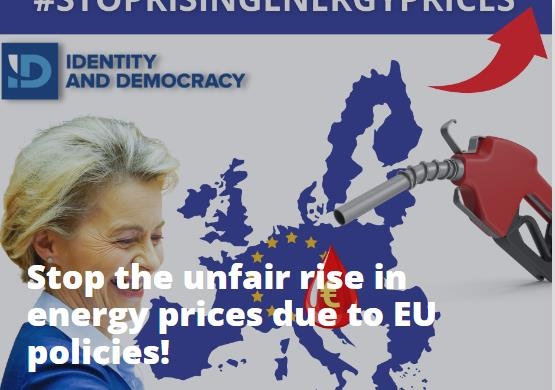 유럽 극우 성향 정치그룹  '정체성과 민주주의'(ID)의 에너지 가격 인상 반대 운동 [ID 홈페이지 캡처. 재판매 및 DB 금지]
