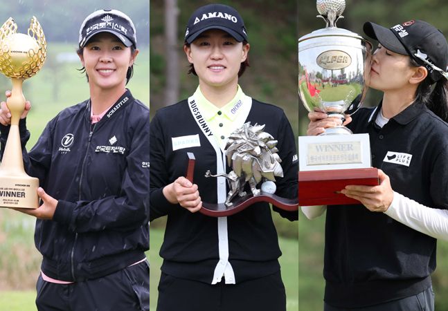 4주 연속 우승을 합작 중인 박지영(왼쪽부터)-최은우-이정민. ⓒ KLPGA
