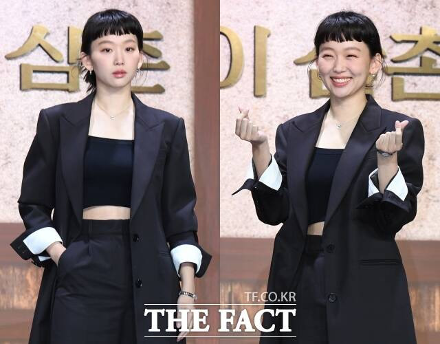 배우 진기주가 8일 오전 서울 강남구 그랜드 인터컨티넨탈 서울 파르나스에서 열린 디즈니플러스 오리지널 시리즈 '삼식이 삼촌' 제작발표회에 참석해 포즈를 취하고 있다. /이새롬 기자