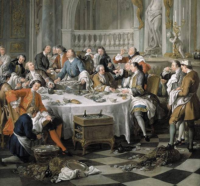 프랑스 화가 장 프랑수아 드 트로이가 1735년 그린 ‘굴 만찬(Oyster Dinner)’. /프랑스 북부 샹티이 지역 콩데 미술관 소장