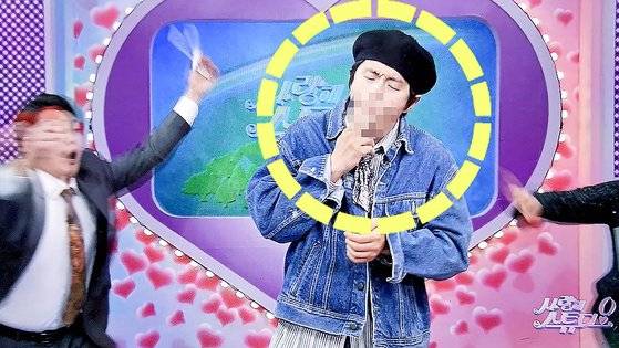 기안84가 지난달 27일 공개된 쿠팡플레이 예능 프로그램 'SNL 코리아'에 출연해 방송 중 흡연하는 모습. 사진 쿠팡플레이