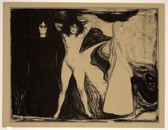 뭉크. ‘여인의 세 시기: 스핑크스’, 1899, 석판화, 40x59.6cm, 알베르티나 미술관.