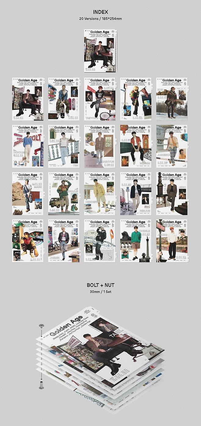 지난해 발매된 NCT 2023 단체 앨범. 참여 멤버 수에 맞춰 표지가 20종으로 구성돼 있다. NCT 공식 페이스북