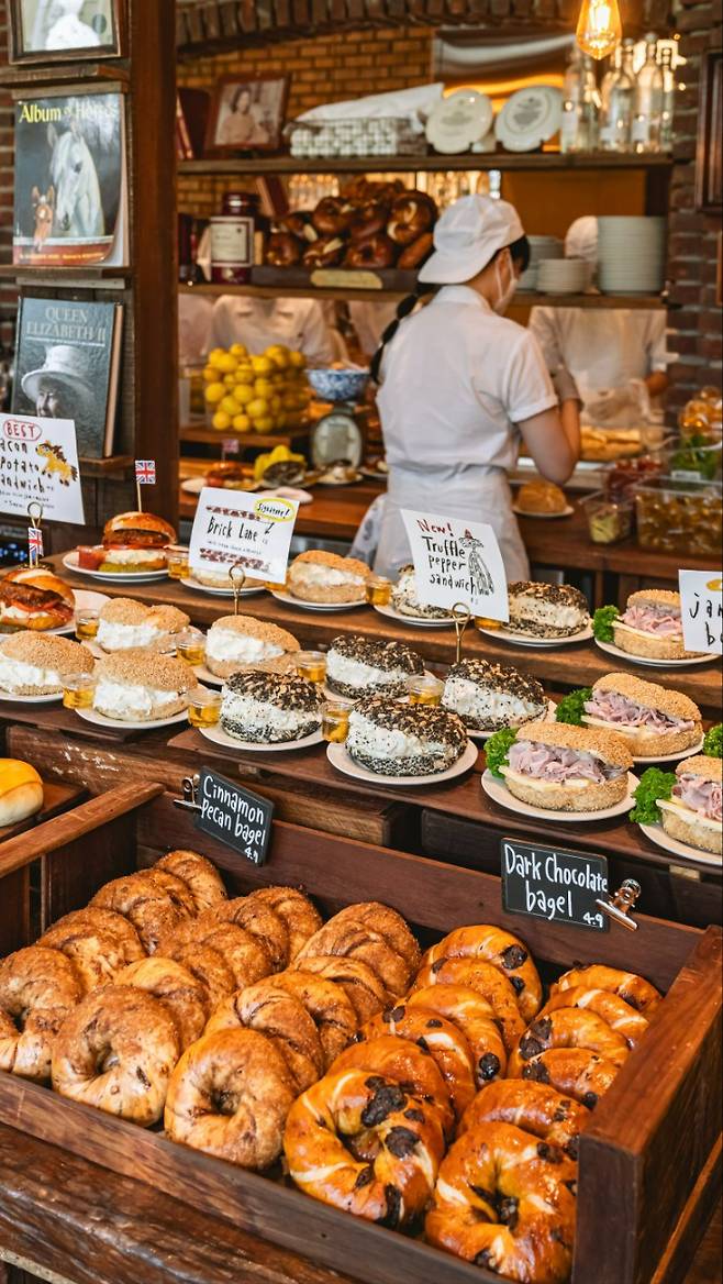 MZ세대의 놀이터 '스타필드 수원'에 오픈런 베이글 맛집 '런던 베이글 뮤지엄'이 11일 경기권 최초로 문을 열었다. 사진은 스타필드 수원 런던 베이글 뮤지엄 주요 메뉴. 신세계프라퍼티 제공