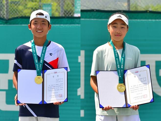 14세부 남여단식 우승자 장준서 김민채(사진제공 KTA)