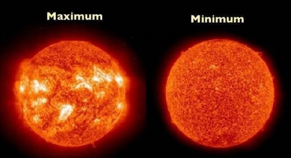 태양 극소기와 극대기의 태양 활동 모습 비교