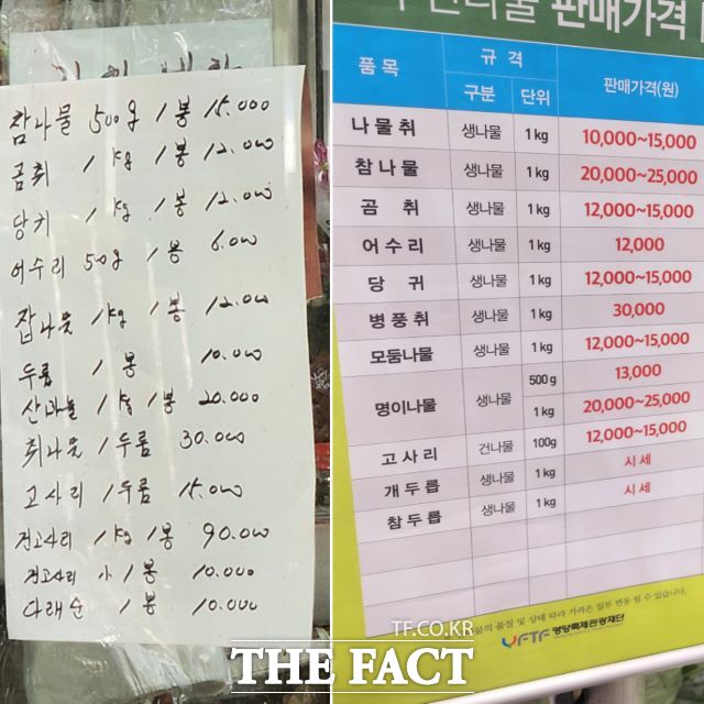 영양산나물축제 산나물 가격표../영양=김은경 기자