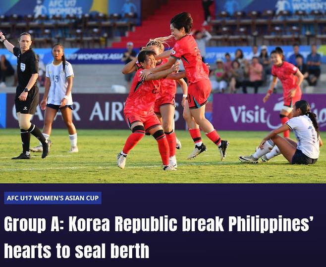 김은정 감독이 이끄는 U-17 여자대표팀은 12일(한국시각) 인도네시아 발리의 유나이티드 트레이닝센터에서 열린 필리핀과의 '2024 아시아축구연맹(AFC) U-17 아시안컵' 조별리그 A조 3차전에서 1-1로 비겼다. /사진=AFC 홈페이지 갈무리