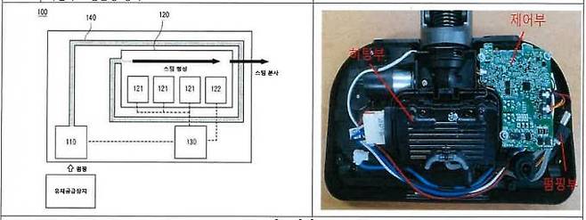 A 업체 무선 스팀 물걸레 청소기와 LG전자의 A9S 회로 구조.