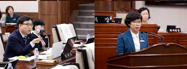 사진 왼쪽부터 김태훈 의원(민주), 최미희 의원(진보당).