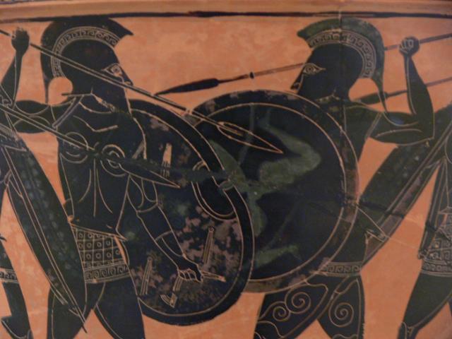 고대 그리스 장갑보병(호플리테스)의 전투 장면. 그리스와 로마에서는 군인들은 퇴직연금을 받은 것으로 알려졌다. ⓒGrant Mitchell