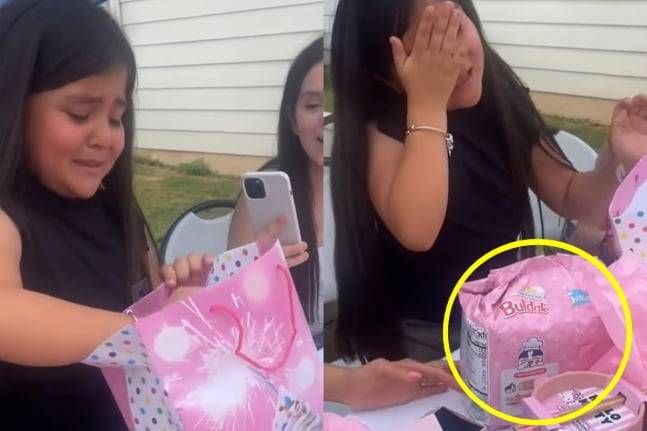 삼양식품 까르보불닭볶음면을 선물 받고 기뻐하는 소녀 아달린. / 사진=틱톡