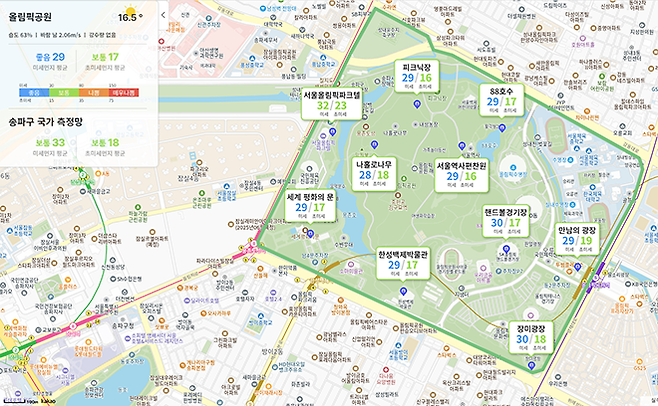 AI기반 미세먼지 지도 제공 서비스 화면. 사진=서울올림픽기념국민체육진흥공단 제공
