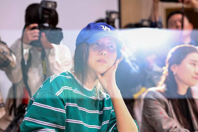 민희진 어도어 대표가 지난달 25일 오후 서울 서초구 한국컨퍼런스센터에서 열린 입장 발표 기자회견에 참석해 있다. (사진=연합뉴스)