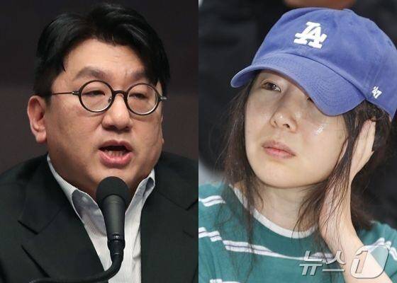 방시혁 하이브 의장(왼쪽)과 민희진 어도어 대표. 하이브와 민 대표 측은 경영권 찬탈을 두고 공방을 이어가고 있다. / 뉴스1