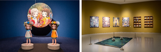 '비현실적 현실을 만드는 사람들' 전시에서는 제이드 킴의 대표 작품(왼쪽)과 박용재 대표 작품 등 총 70여점을 만나볼 수 있다. 파라다이스시티 제공