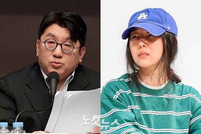 왼쪽부터 방시혁 하이브 의장, 민희진 어도어 대표. 박종민 기자