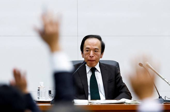 우에다 가즈오 일본은행(BOJ) 총재가 도쿄에서 열린 기자회견에 참석한 모습./사진=로이터