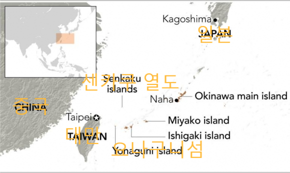 일본 오키나와현 요나구니섬 일대 지도