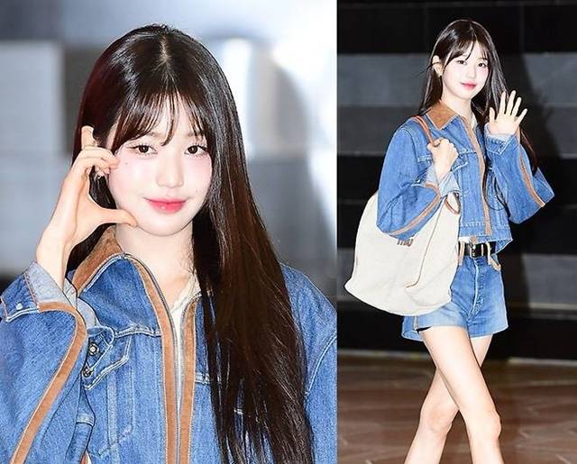 장원영이 우월한 비율을 뽐내며 청청 패션으로 공항에 들어섰다. 사진=김영구 기자