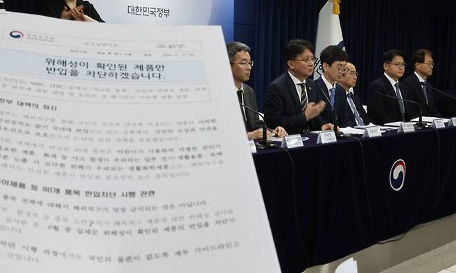 국무조정실 이정원 국무2차장이 19일 종로구 정부서울청사에서 해외직구 관련 추가 브리핑을 하고 있다. 연합뉴스
