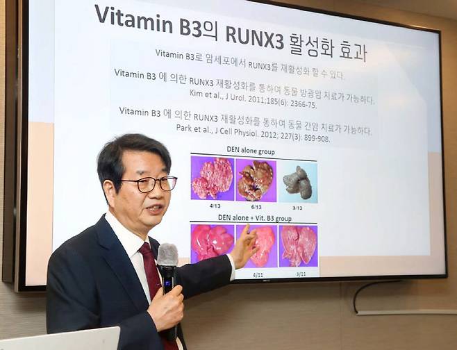 연구 성과를 발표하고 있는 충북대 의대 배석철 교수