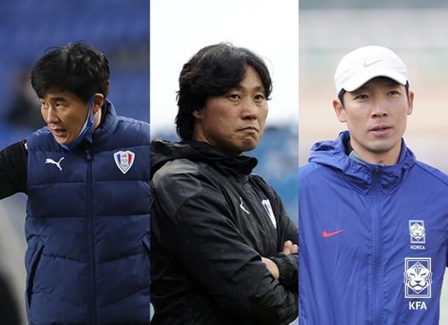 박건하 수석코치(왼쪽부터), 최성용 코치, 조용형 코치. 대한축구협회 제공