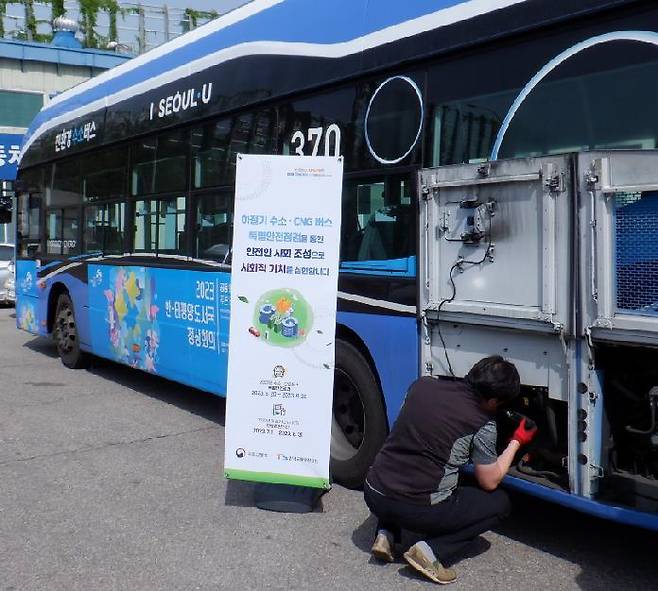 한국교통안전공단 직원이 버스 점검을 하고 있는 모습.(한국교통안전공단 제공)