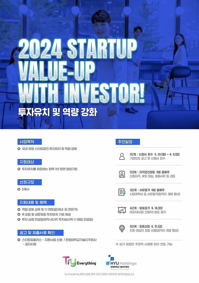 '스타트업 Value-up with Investor!' 홍보 포스터 / 사진=한양대기술지주 제공