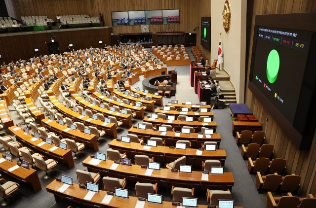 지난 2일 열린 국회 본회의에서 '채상병 특검법'이 야당 단독으로 통과되고 있다. 연합뉴스