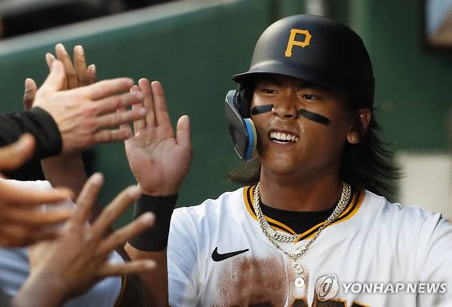 MLB 복귀전에서 1안타 1도루 2득점으로 활약한 피츠버그 배지환 [USA투데이스포츠=연합뉴스] Mandatory Credit: Charles LeClaire