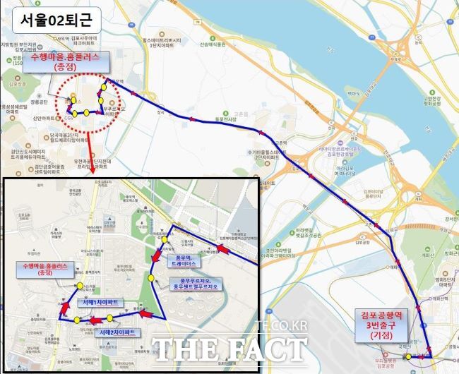 서울02퇴근 버스 운행노선도/김포시