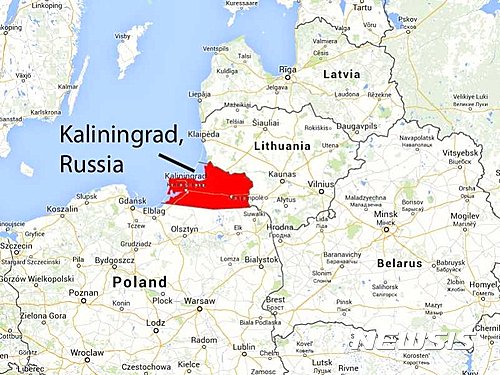 [서울=뉴시스]러시아 역외 영토인 칼리닌그라드(빨간색 부분)이 표시된 발트해 일대 지도. 2024.05.23.