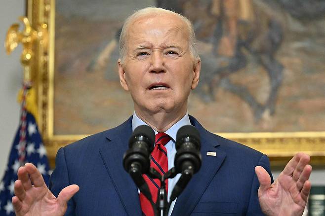 5월2일 조 바이든 미국 대통령이 백악관에서 최근의 학생 시위와 관련해 연설하고 있다. ⓒAFP PHOTO