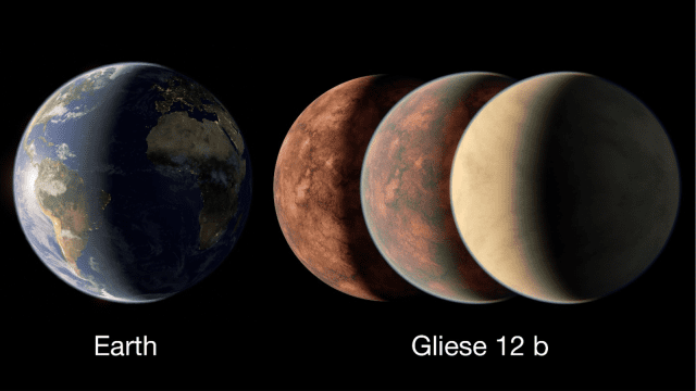 새로 발견된 외계 행성 글리제 12b의 크기를 지구와 비교한 사진 (출처: NASA/JPL-칼텍/R. Hurt(Caltech-IPAC))
