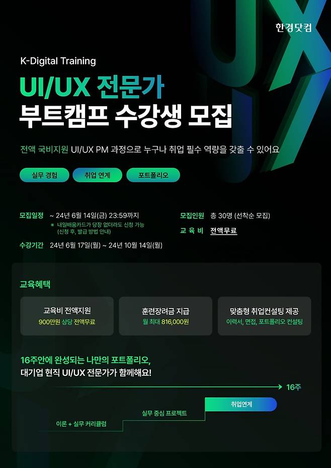한경닷컴 K-Digital Training, UXUI PM 과정 모집 포스터