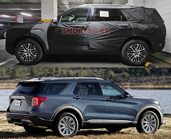 사진 : 현대차 팰리세이드 풀체인지 테스트카와 포드 익스플로러&nbsp;(출처=Shorts Car)