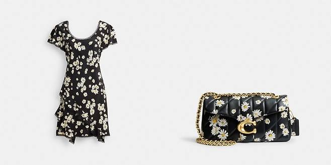 코치의 플로럴 미니 드레스와 태비 숄더 백 26 위드 퀼팅 앤 플로럴 프린트백. 코치 제공