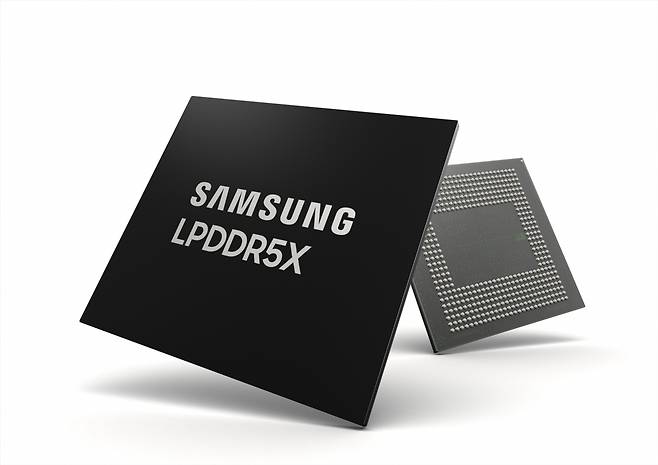 삼성전자가 업계 최고 동작속도 10.7Gbps를 구현한 LPDDR5X(저전력 더블데이터 레이트5X) D램. [삼성전자 제공]