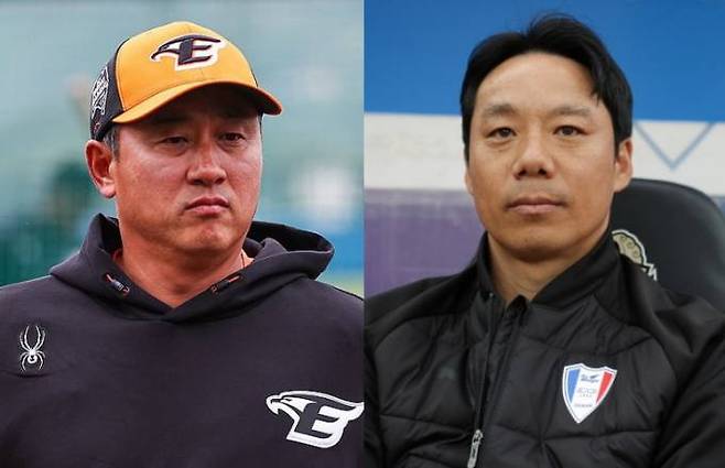 최원호 감독(왼쪽)과 염기훈 감독. 연합뉴스, 한국프로축구연맹