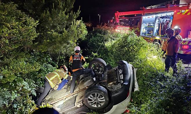 28일 제주 서귀포시 성산읍 교통사고. 제주도 소방안전본부 제공