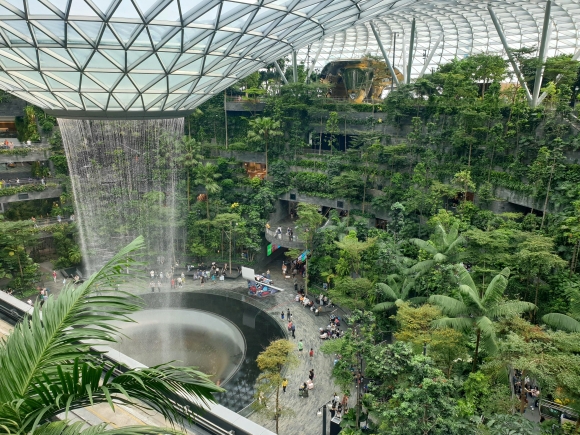 싱가포르 창이 공항의 주얼 창이는 아마존 밀림같이 거대한 숲을 조성하고 그 중앙에 끊임없이 쏟아지는 폭포수를 배치했다.
